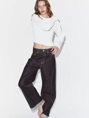Zara mid-rise baggy folded jeans